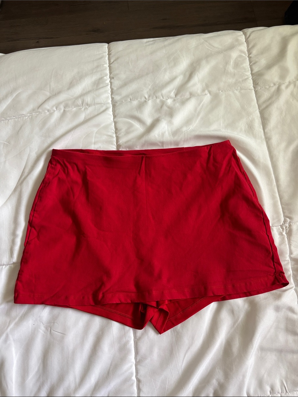Red Women's High-Waist Skirt with shorts